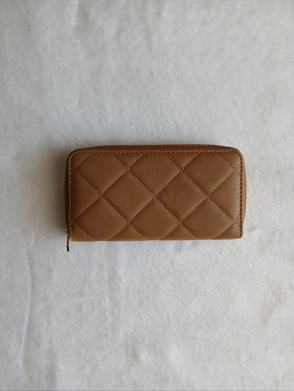 Brown Quilted Zipper Wallet